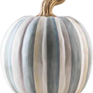 MACKENZIE-CHILDS Medium Pumpkin, Resin Halloween Home Decor, Gray-and-White Sterling Stripe