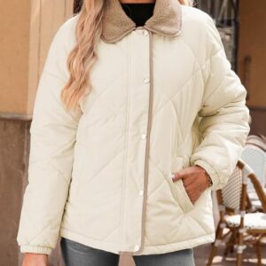 Dokotoo Women's Winter Casual Quilted Jackets Long Sleeve Button Down Puffer Jacket Padded Outerwear Coats