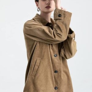 Minibee Women's Corduroy Jackets Long Sleeve Coats Button Down Outwear Tops with Pockets