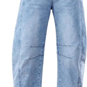 GRAPENT Barrel Jeans for Women Trendy High Waisted Wide Leg Baggy Cropped Relax Fit Stretch Denim Trouser Ankle Pants