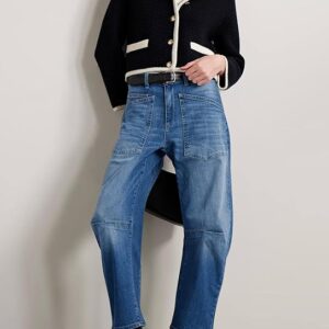 EVALESS Womens Baggy Barrel Jeans High Waisted Wide Leg Boyfriend Denim Ankle Pants