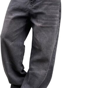 Men's Baggy Hip Hop Jeans Wide Leg Skater Denim Pants Casual Loose Fit Long Trousers Streetwear