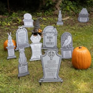 3-D Metal Halloween Ghost XL 17" Tombstone w Stakes -BERRY D HATCHET- Durable, Rustproof, UV Raised Printing- Upgrade Your Haunted House Mansion w Cemetary Lawn Decor- No More Flimsy Foam Graveyards