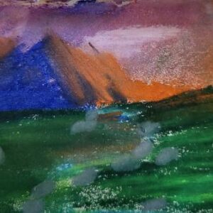 sunset mountain pastel drawing