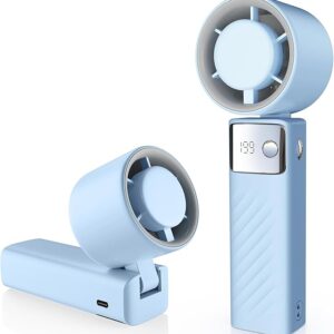 Handheld Fan, Powerful Portable Fan[20Hrs Max Cooling], Turbo Mini Fans,105° Personal Rechargeable Fans, 1-199 Speed, Foldable, LED Display, Gifts for Women Men Outdoor Indoor (Light Blue)