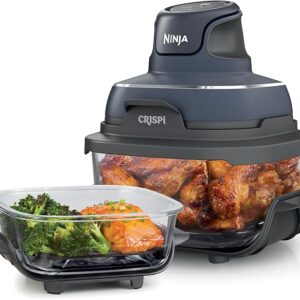 Ninja Crispi Air Fryer, Microwave, Freezer & Dishwasher Safe, Non Toxic Glass Portable Cooking System, 4 QT & 6 Cup Glass Containers with Storage Lids, Easy Meals, Air Fry, Bake, & More Grey, FN101CGY