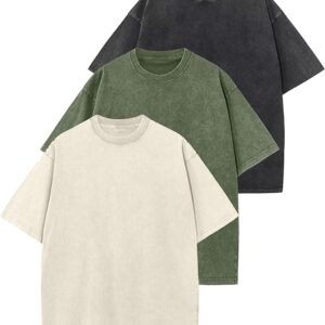 Arssm 3 Pack Men Oversized T Shirts Vintage Tee Loose Fit Short Sleeve Casual Streetwear Baggy Washed Unisex Tops
