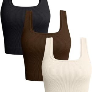 OQQ Women's 3 Piece Tank Tops Ribbed Seamless Workout Exercise Shirts 2025 Summer Basic Camis