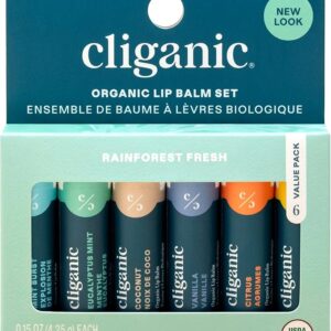 Cliganic Organic Lip Balm Set (6 Flavors) - 100% Natural Hydrating, Moisturizing for Dry Cracked Lips, for Men & Women
