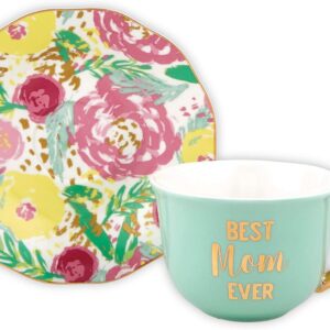 Slant Collections Ceramic Tea Cup and Saucer, 2 Piece Set, Best Mom Ever