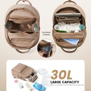 LOVEVOOK Puffer Diaper Bag Backpack, Lightweight Baby Bag with Changing Pad, Large Diaper Backpack for Mom Dad with Stroller Buckles, Coffee
